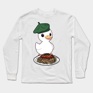 Cute Fat duck is eating spaghetti Long Sleeve T-Shirt